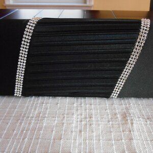 BLACK SATIN EVENING BAG EMBOLISHED WITH RHINSTONE